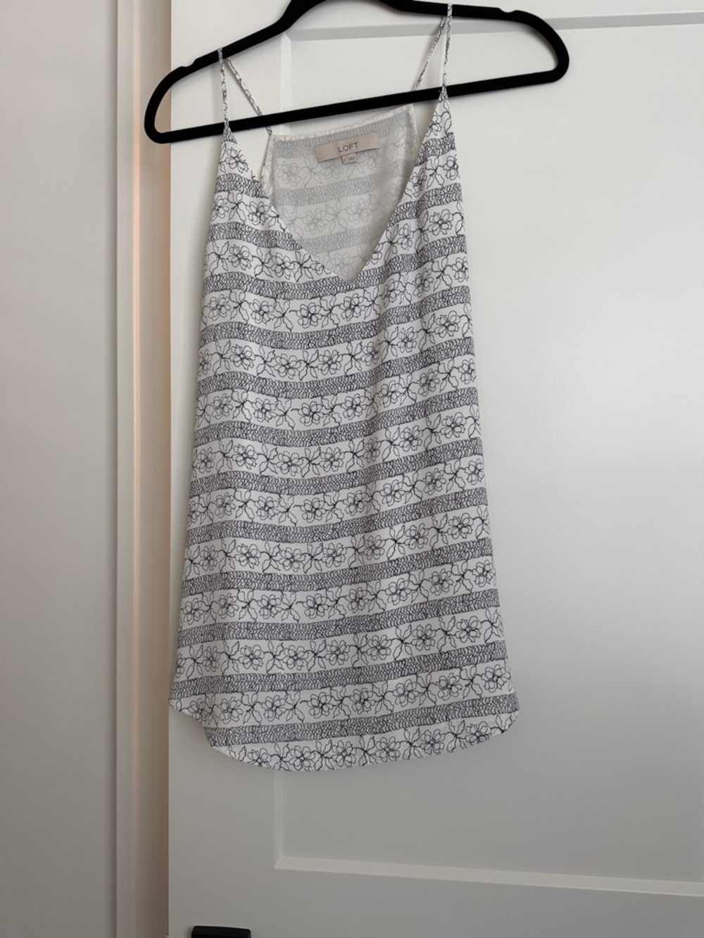 LOFT White and Black Floral-Stripe A-Line Skirt